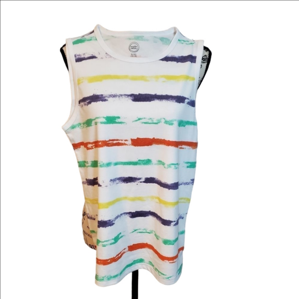 Wonder Nation Girls White Striped Tank Top Extra Large